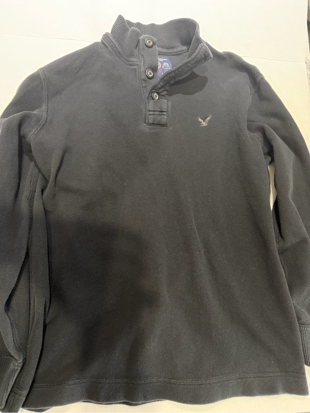 American Eagle Outfitters Men’s Black Mock Neck Button-Placket Pullover